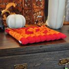 Thai seat cushion 35x35cm red orange flowers with retaining cord