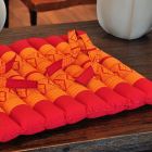 Thai seat cushion 35x35cm red orange flowers with retaining cord