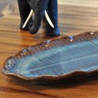 Thai ceramic plate banana leaf 28cm violet blue