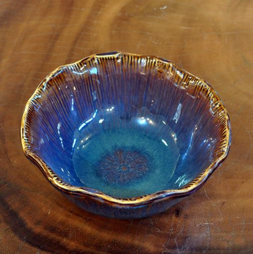 Thai ceramic bowl lotus leaf 15cm violet blue