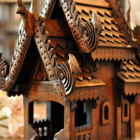 Ghost house Thai sculpture brown patinated solid teak...