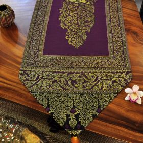 Table runner fabric tablecloth tassels violet gold elephant 23x200cm