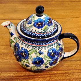 Bunzlau Polish pottery teapot 1,7 liter flowers artist...