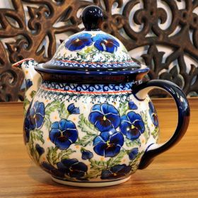 Bunzlau Polish pottery teapot 1,7 liter flowers artist decor 277AR