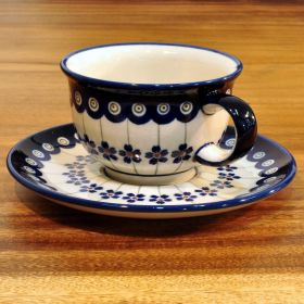 Bunzlau ceramic coffee cup with saucer 0,22 liter decor 166A