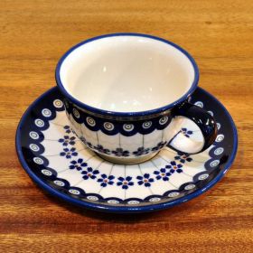 Bunzlau Keramik Kaffeetasse mit Untertasse 0,22 Liter Dekor 166A