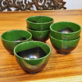 Ceramic muesli bowl 6 pieces set black green matt