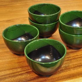Keramik Müsli Schale 6 Stück Set Schwarz Grün matt