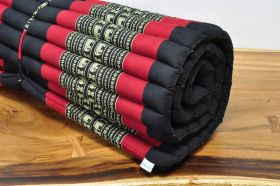 Thaimatte Yogamatte zum Rollen Schwarz-Rot Elefanten 200x106cm