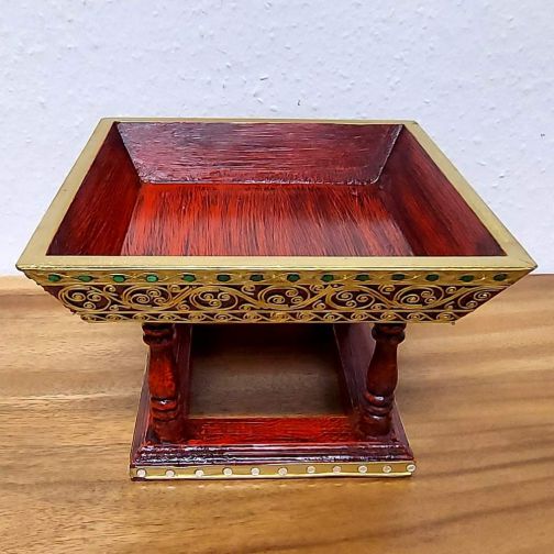 Wooden Decorated Tray Square 20x20x15cm