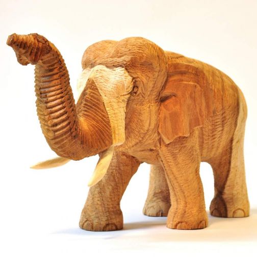Holz Elefant Thai Deko natur hell 8 cm hoch oben