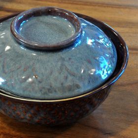 Ceramic bowl with lid Thai Design 15cm violet blue