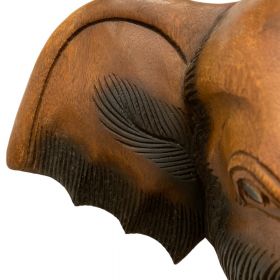 Wandbild Elefant Kopf Holz Thailand 45cm Braun