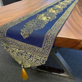 Table runner fabric tablecloth tassels blue gold elephant...