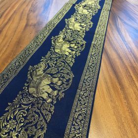 Table runner fabric tablecloth tassels blue gold elephant 23x200cm