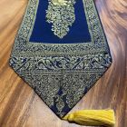 Table runner fabric tablecloth tassels blue gold elephant 23x200cm