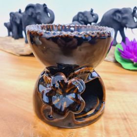 Large fragrance oil lamp made of ceramic dark brown