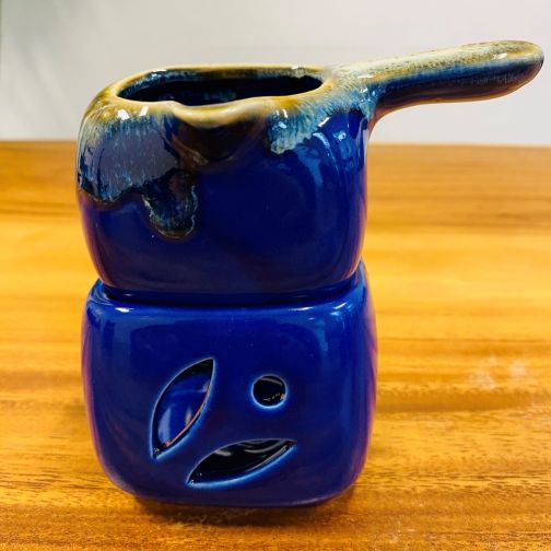 Große Duftöl Lampe Massageöl Wärmer Keramik blau 2-teilig