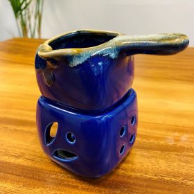 Large fragrance oil lamp made of ceramic blue 2-parts