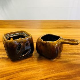 Large fragrance oil lamp made of ceramic dark brown 2-parts