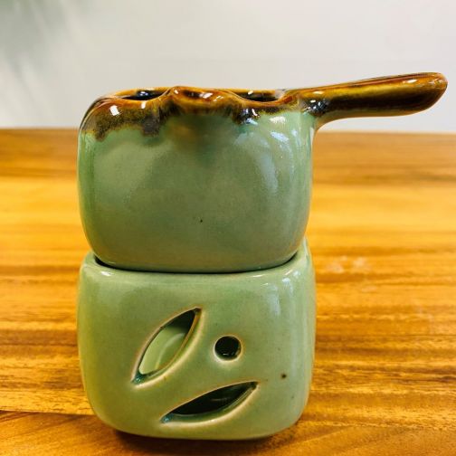 Große Duftöl Lampe Massageöl Wärmer Keramik hellgrün 2-teilig