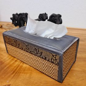 Taschentuch Box Bezug Bast grau Elefantenmuster