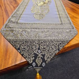 Table runner fabric tablecloth with tassels gray gold...