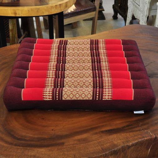 Large Kapok cushion in red with Asian flower pattern